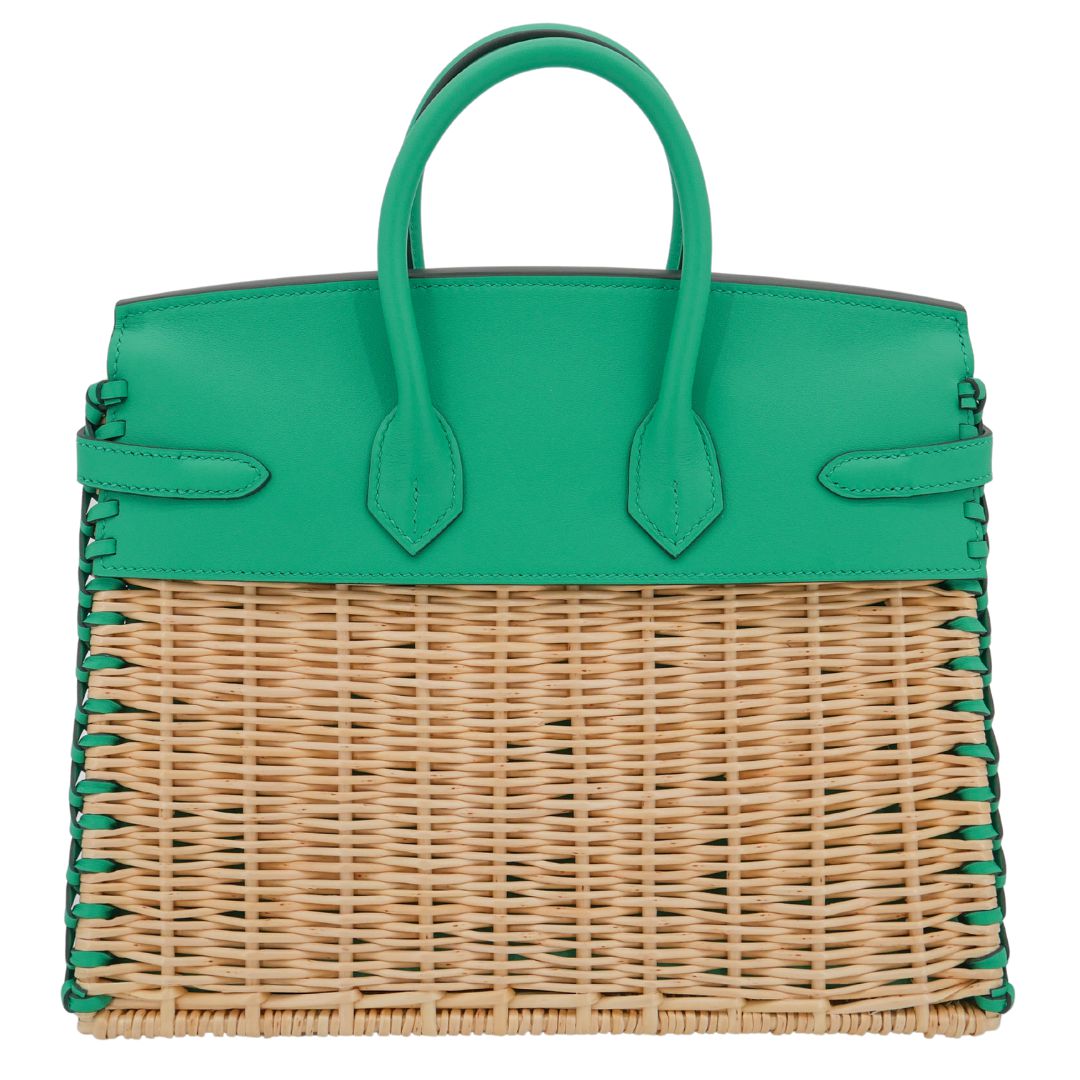 Hermes25cm Birkin Picnic Menthe Swift Leather/ Osier Wicker Palladium Hardware