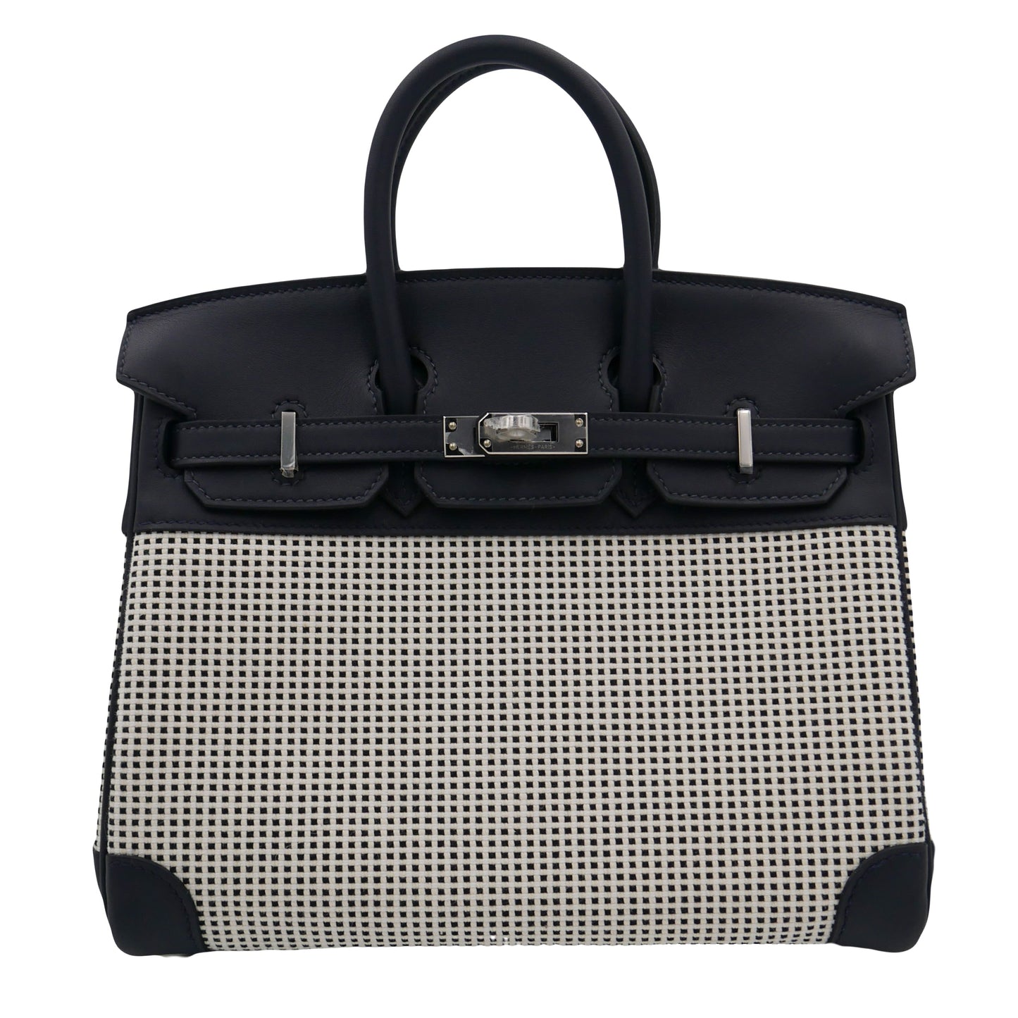 Hermes25cm Birkin Quadrille Black & White Swift Leather Toile Palladium Hardware