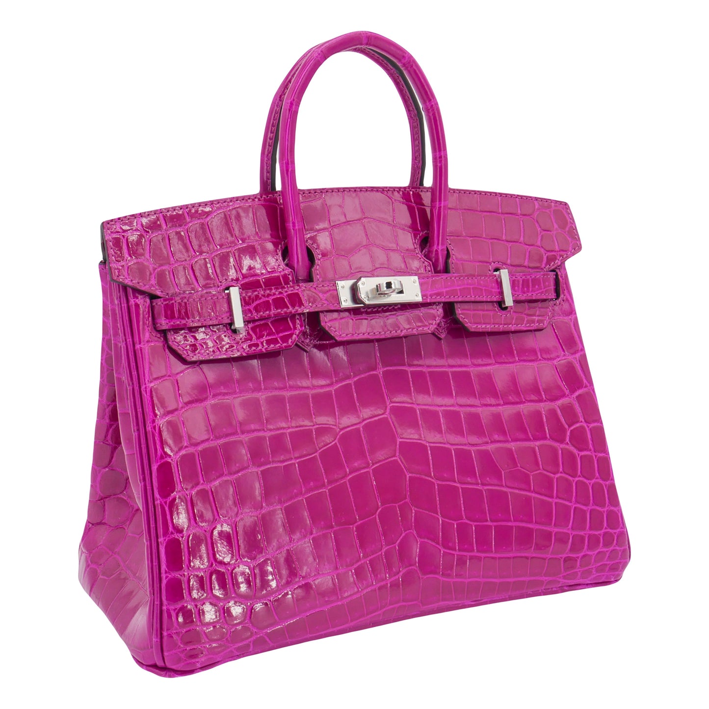Hermes25cm Birkin Rose Pourpre Shiny Niloticus Crocodile Palladium Hardware