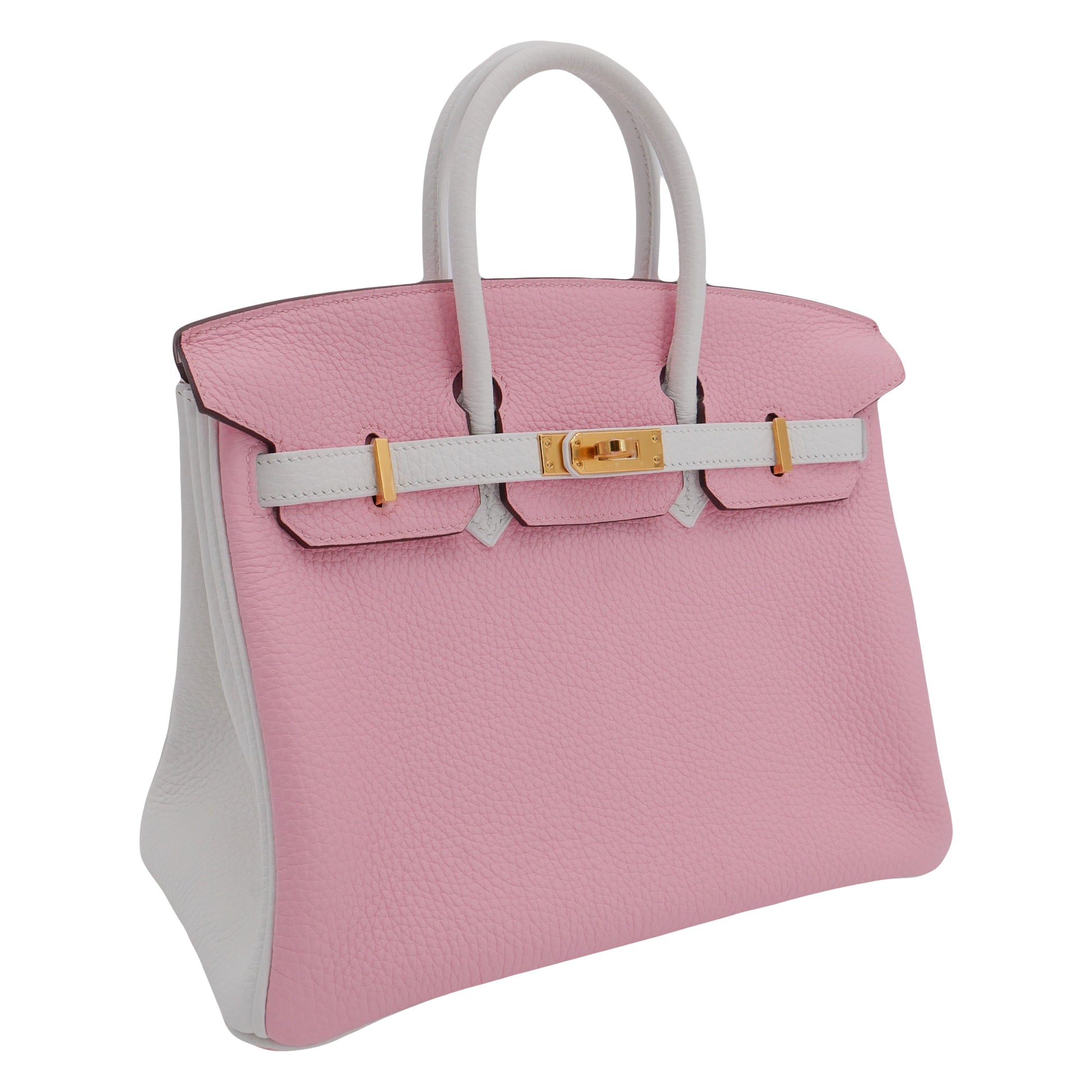 Hermes25cm Birkin Sakura/ White Clemence Leather Gold Hardware