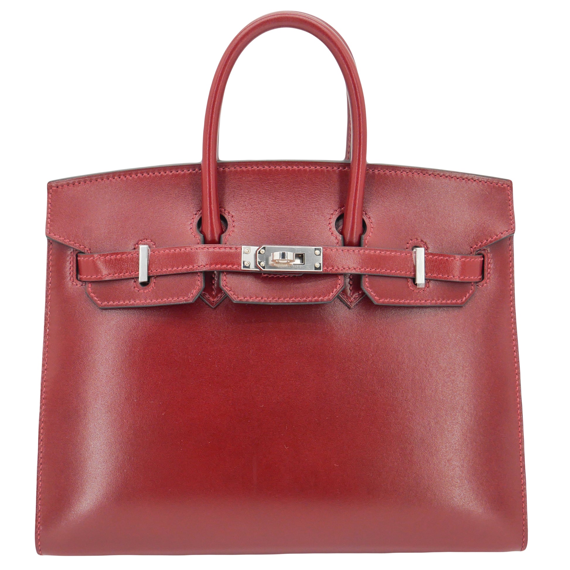 Hermes25cm Birkin Sellier Rouge H Box Calf Leather Palladium Hardware