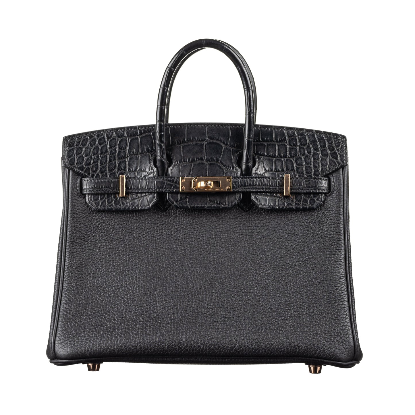 Hermes25cm Birkin Touch Black Matte Alligator/ Togo Leather Rose Gold Hardware