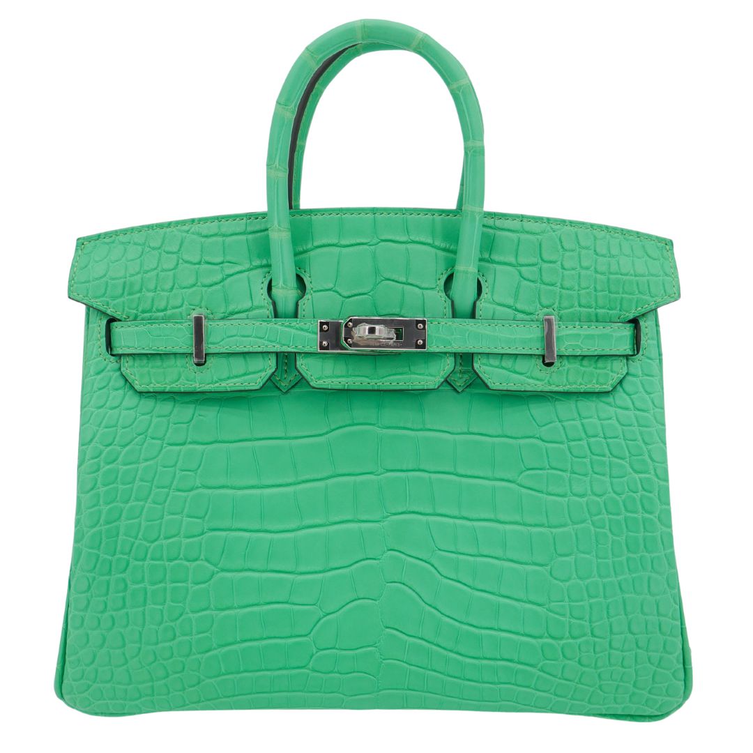 Hermes25cm Birkin Vert Comics Matte Alligator Palladium Hardware