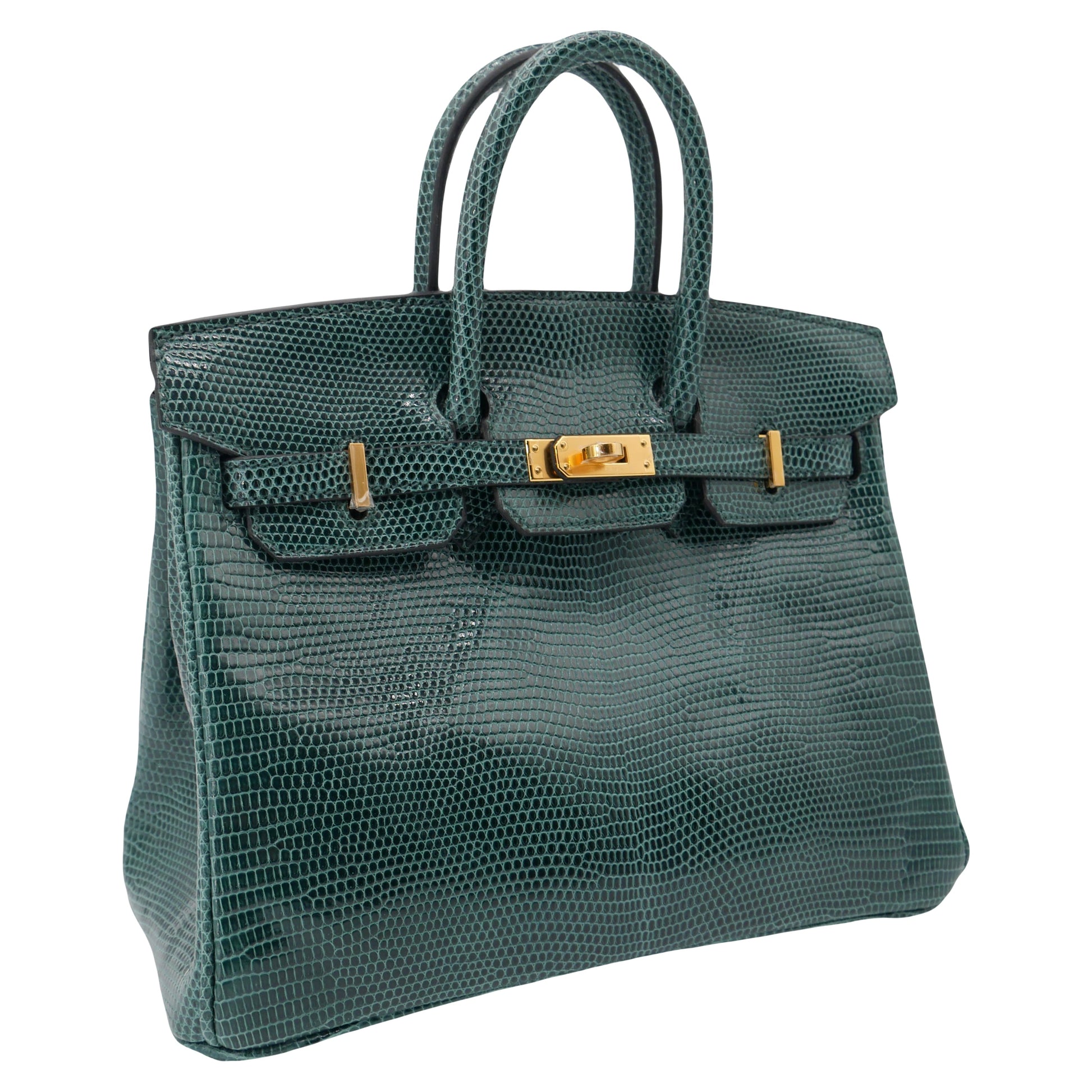 Hermes25cm Birkin Vert Cypress Lizard Gold Hardware