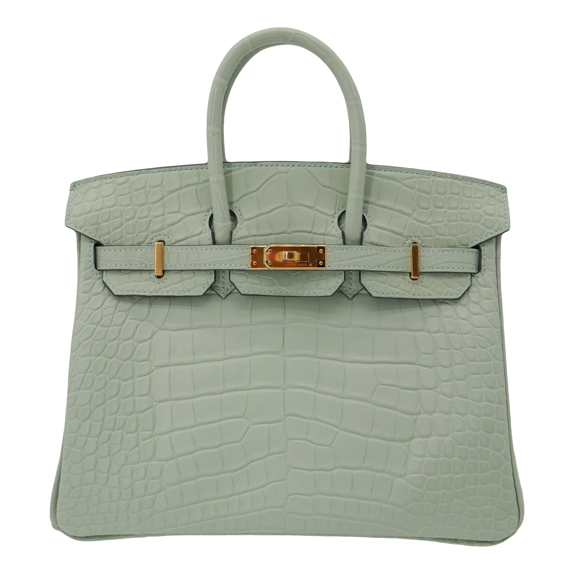 Hermes25cm Birkin Vert d'Eau Matte Alligator Gold Hardware