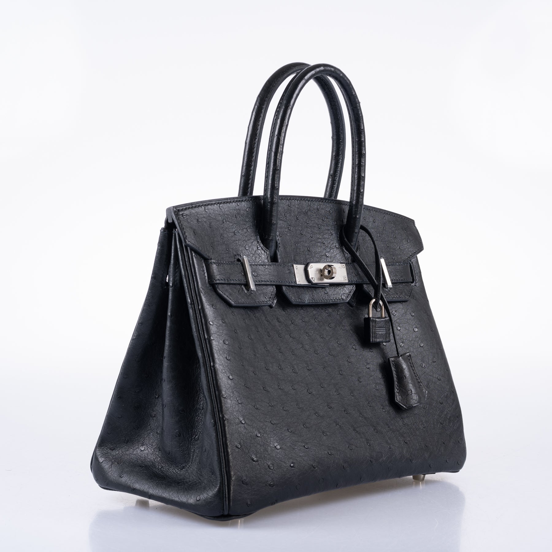 HermesBirkin 30 Black Ostrich with Palladium Hardware