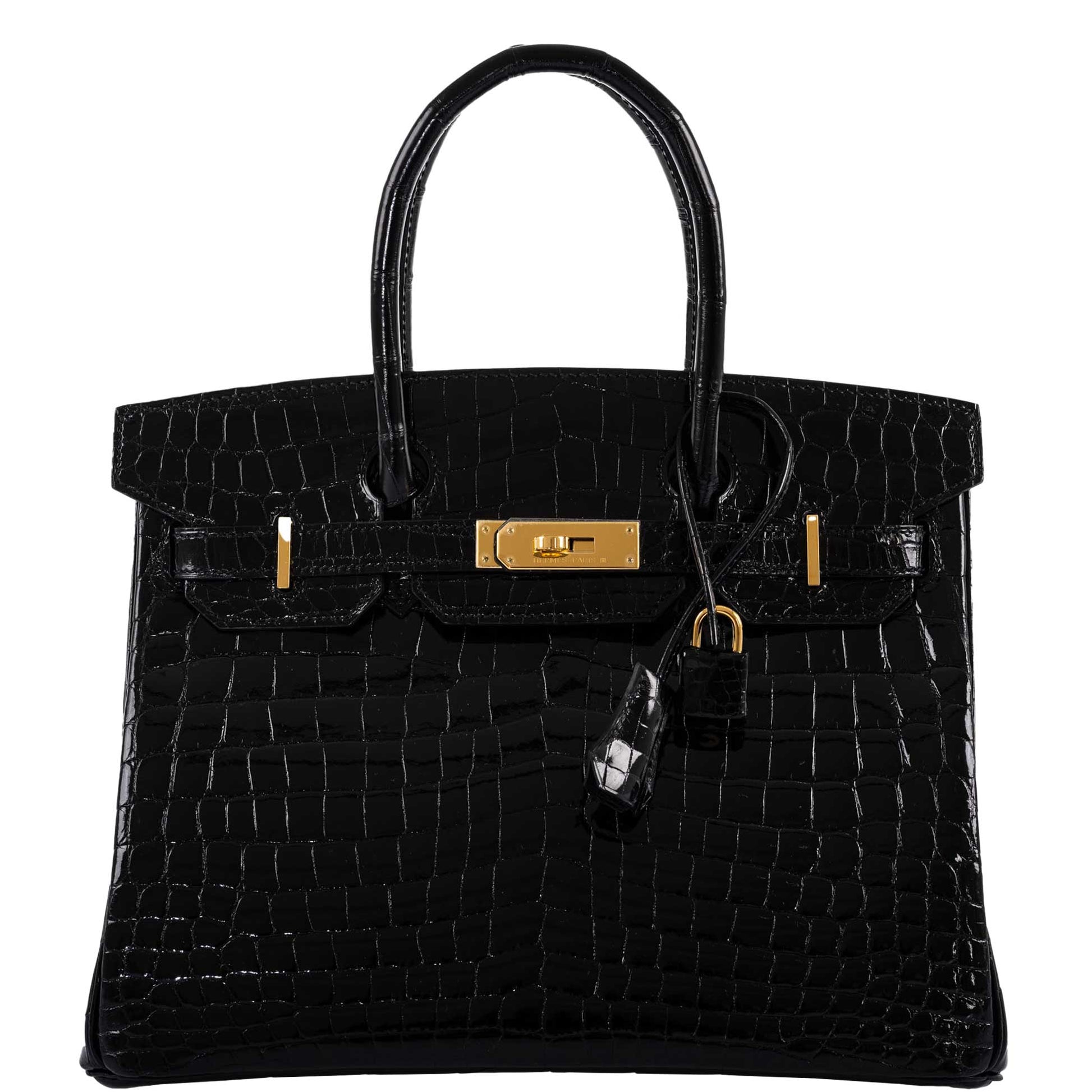 HermesBirkin 30 Black Shiny Niloticus Crocodile Gold Hardware - 2021, Z
