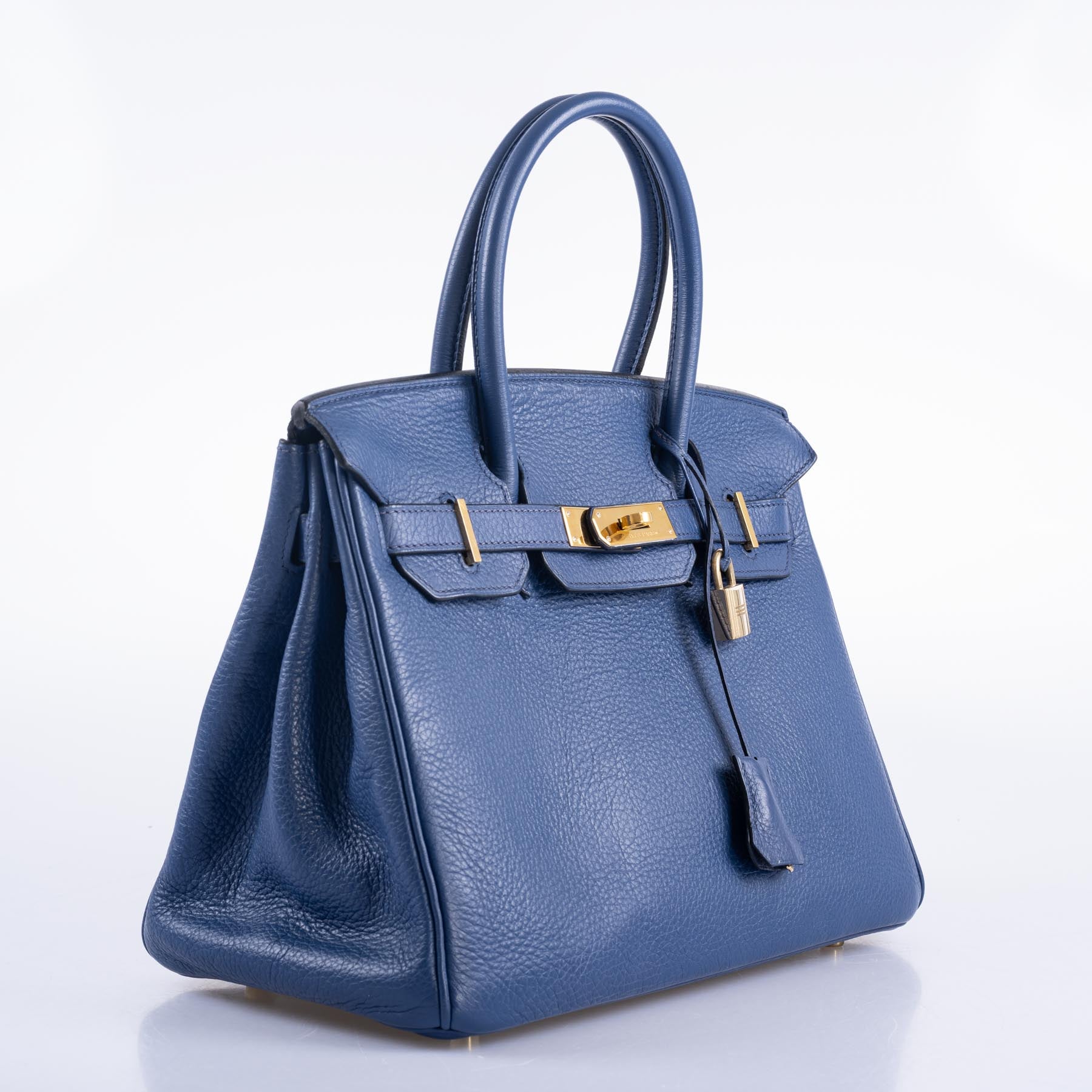 HermesBirkin 30 Blue De Galice Clemence with Gold Hardware