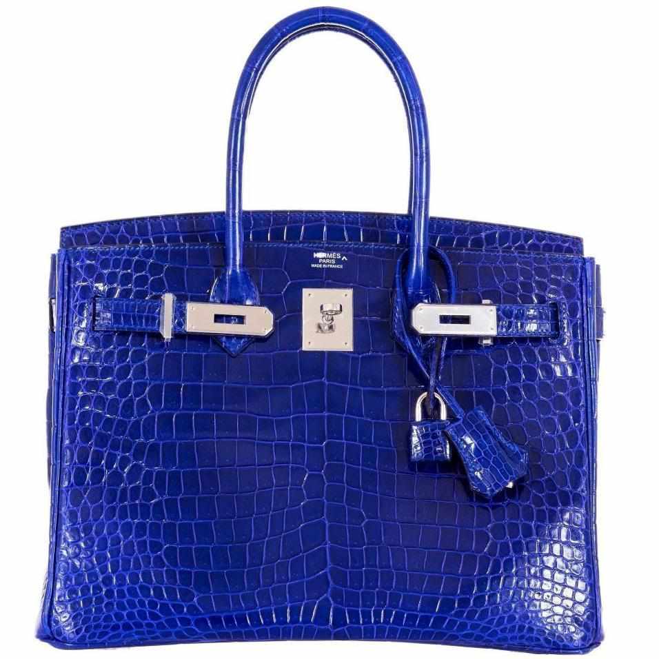 HermesBirkin 30 Blue Electric Porosus Crocodile Palladium Hardware