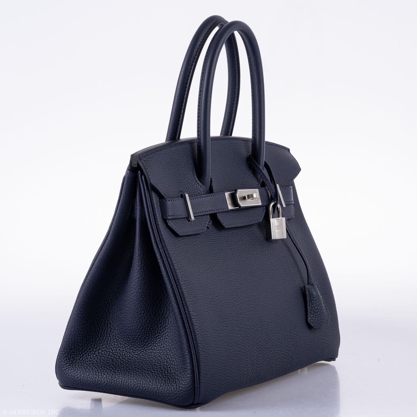 HermesBirkin 30 Blue Nuit Togo Leather with Palladium Hardware - 2020, Y