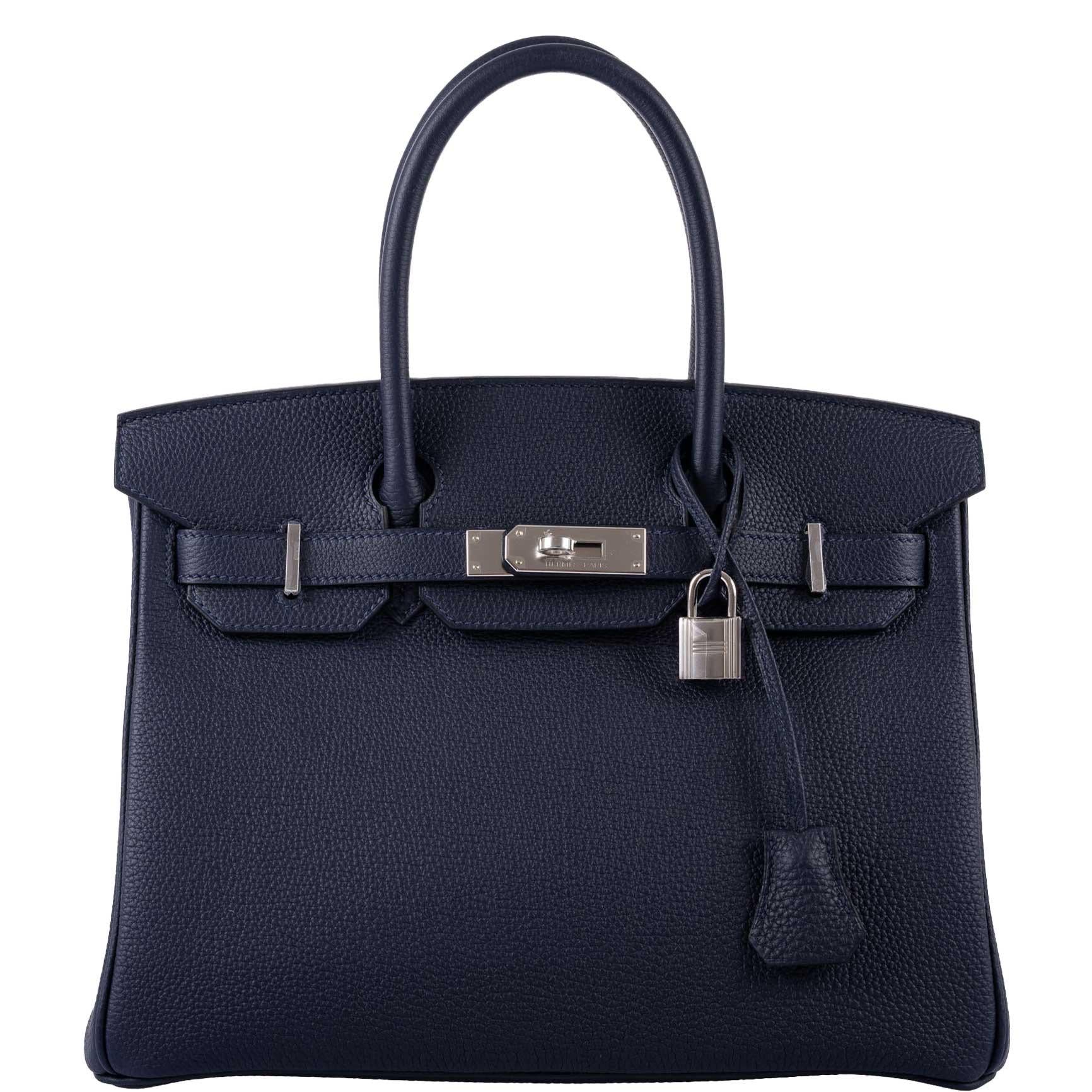 HermesBirkin 30 Blue Nuit Togo Leather with Palladium Hardware - 2020, Y