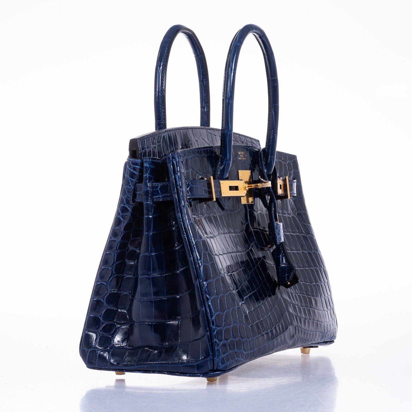 HermesBirkin 30 Blue Saphir Semi-Matte Niloticus Crocodile Gold Hardware