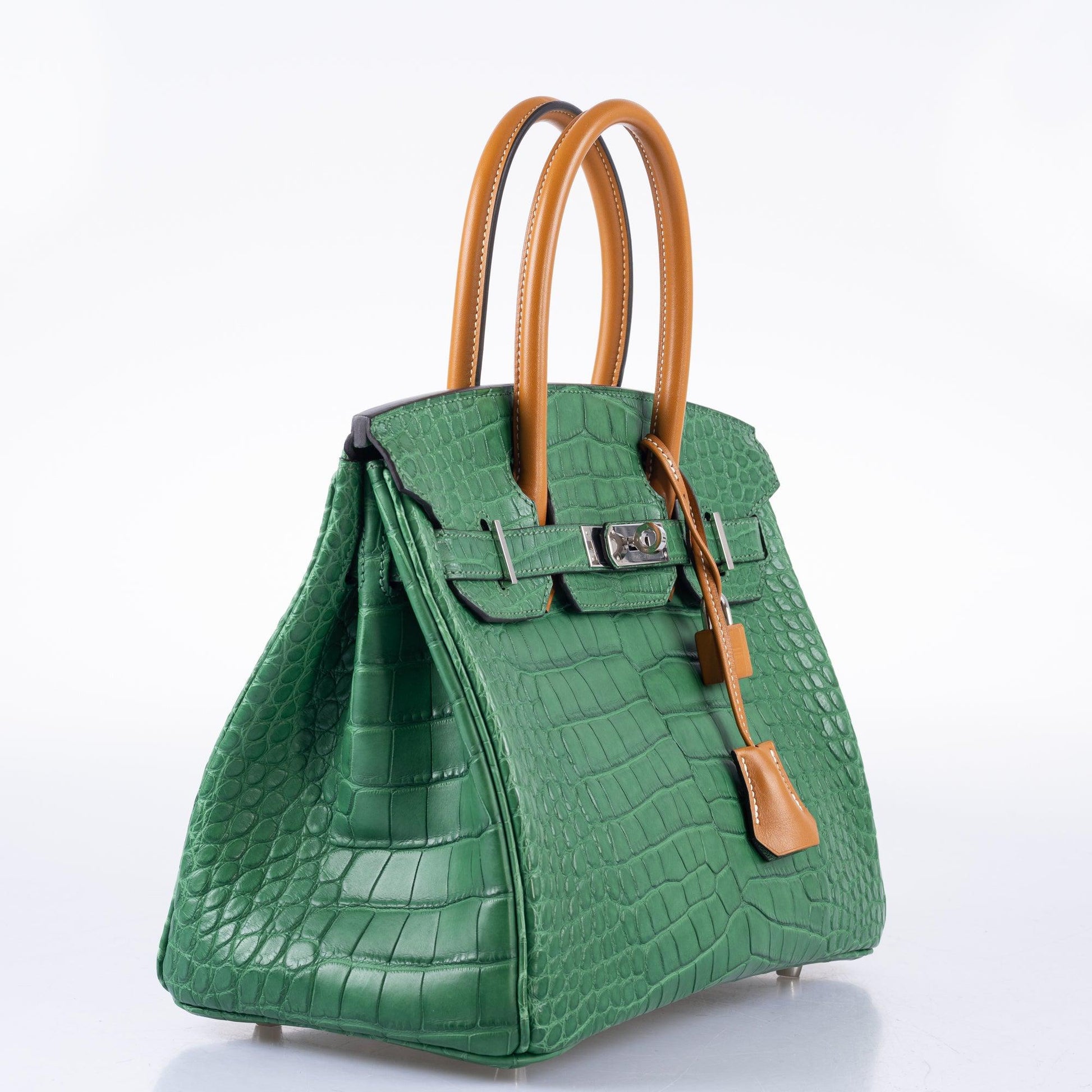 HermesBirkin 30 Cactus Matte Alligator with Natural-Sable Matte Veau Butler and Palladium Hardware