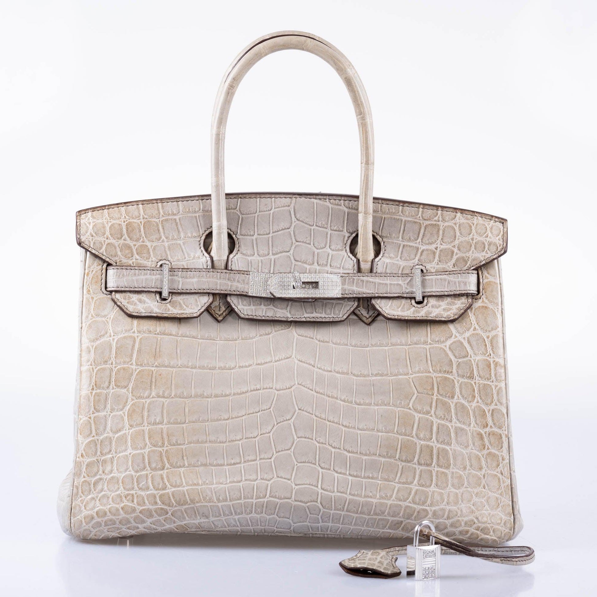 HermesBirkin 30 Gris Cendre Himalaya Niloticus Crocodile 18K White Gold & Diamond Hardware