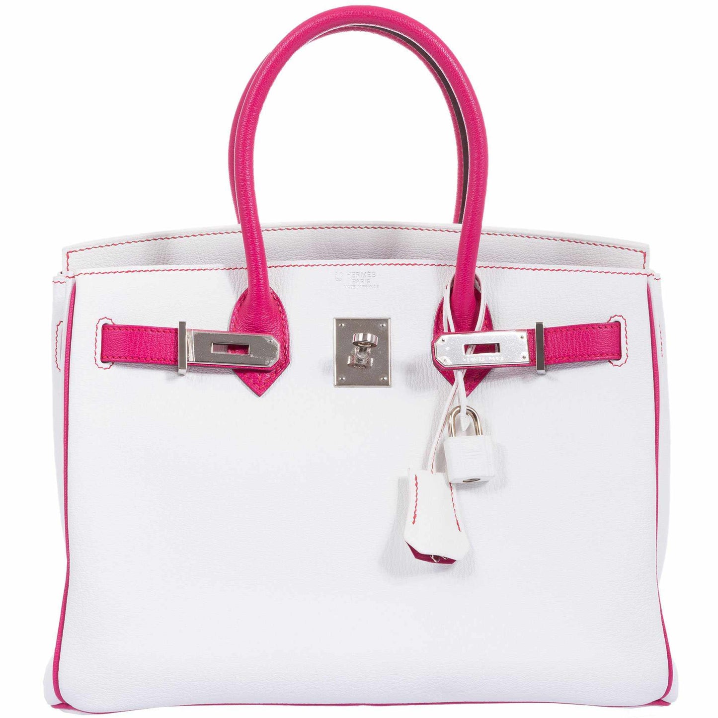 HermesBirkin 30 HSS Bi-Color White & Fuchsia Chevre Palladium Hardware