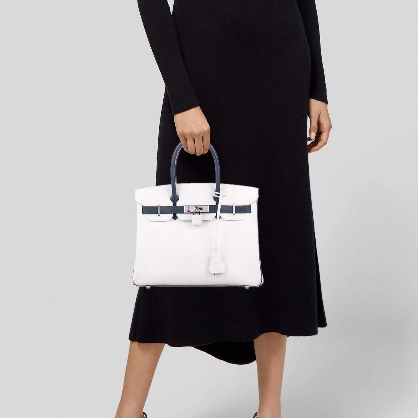 HermesBirkin 30 HSS White & Blue Marine Epsom leather Palladium Hardware - 2011, O Square