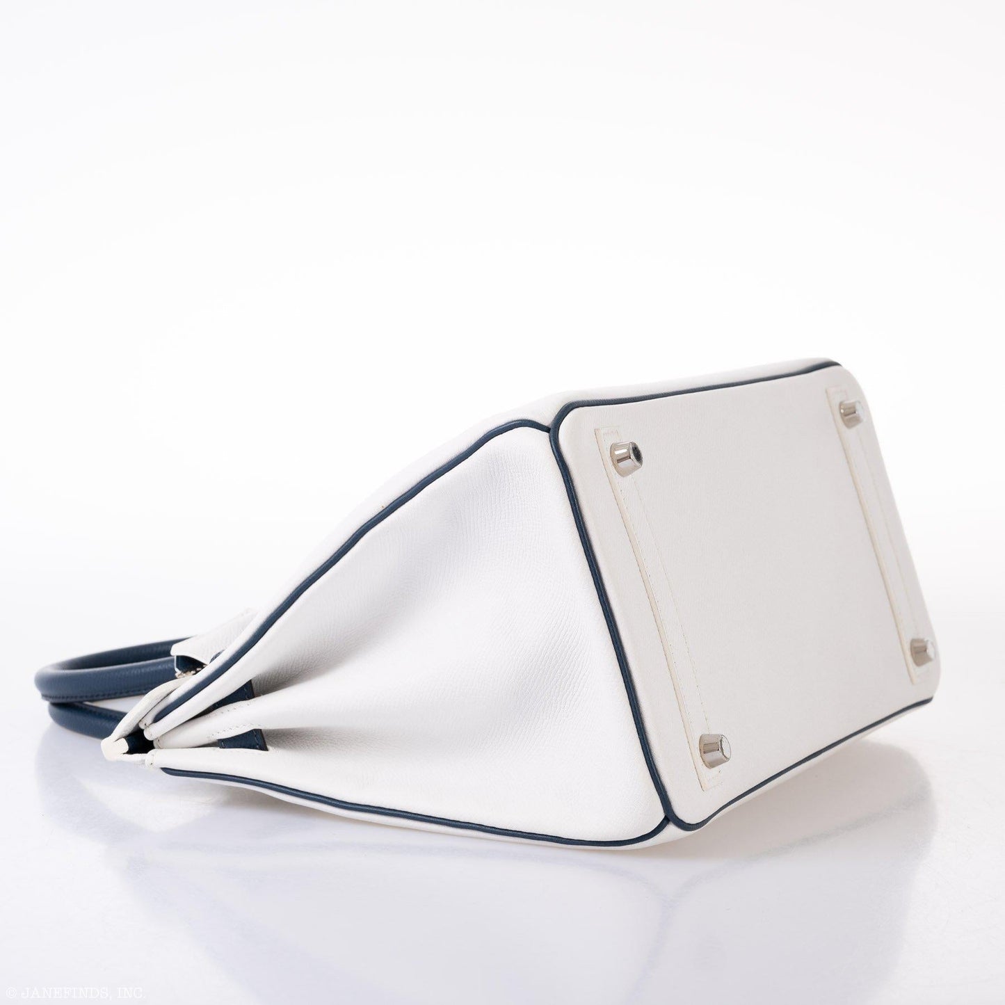 HermesBirkin 30 HSS White & Blue Marine Epsom leather Palladium Hardware - 2011, O Square