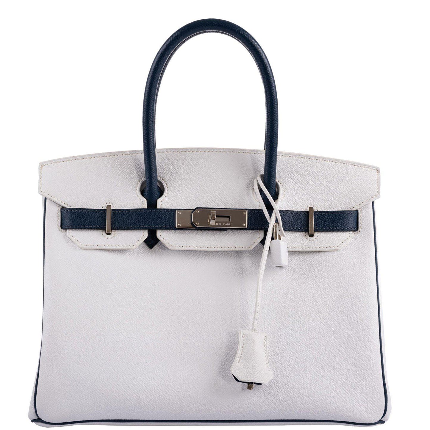 HermesBirkin 30 HSS White & Blue Marine Epsom leather Palladium Hardware - 2011, O Square