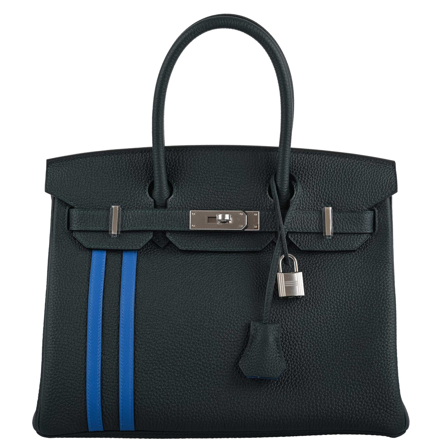 HermesBirkin 30 Officier Vert Cyprès Togo & Bleu Zellige Stripe & Lining Palladium Hardware - 2018, C