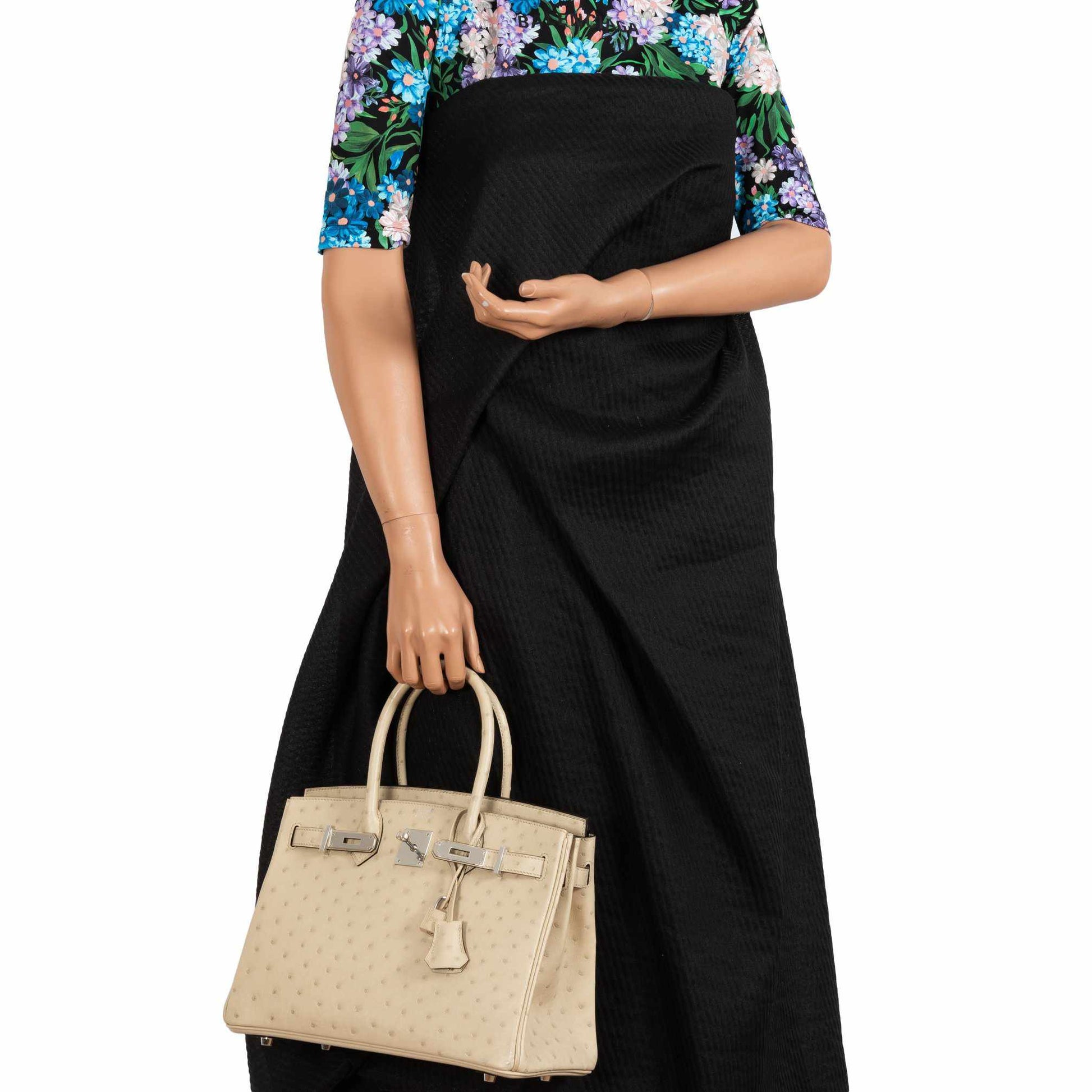 HermesBirkin 30 Parchemin Ostrich Palladium Hardware - 2020, Y