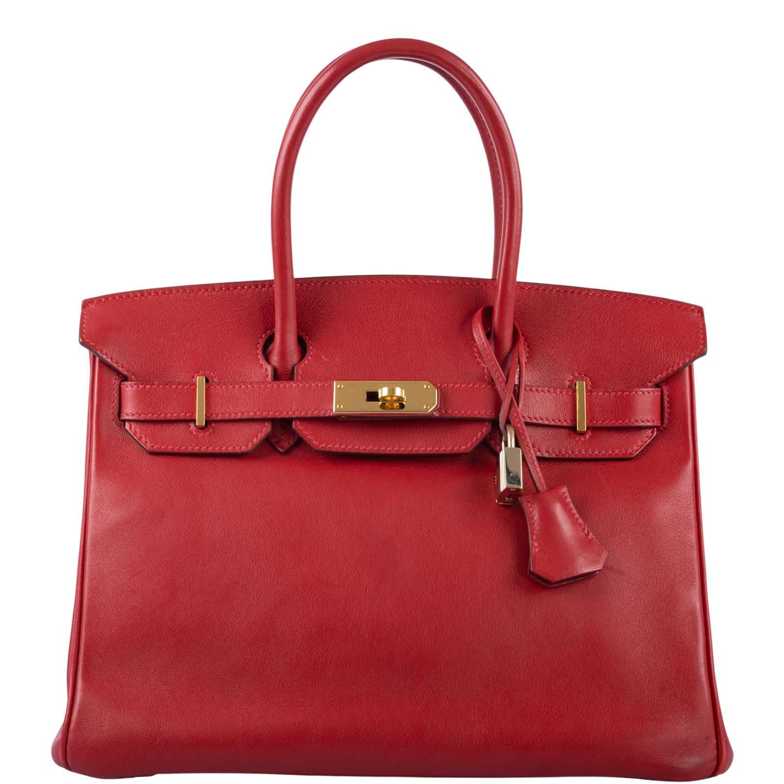 HermesBirkin 30 Rouge Vif Swift with Gold Hardware