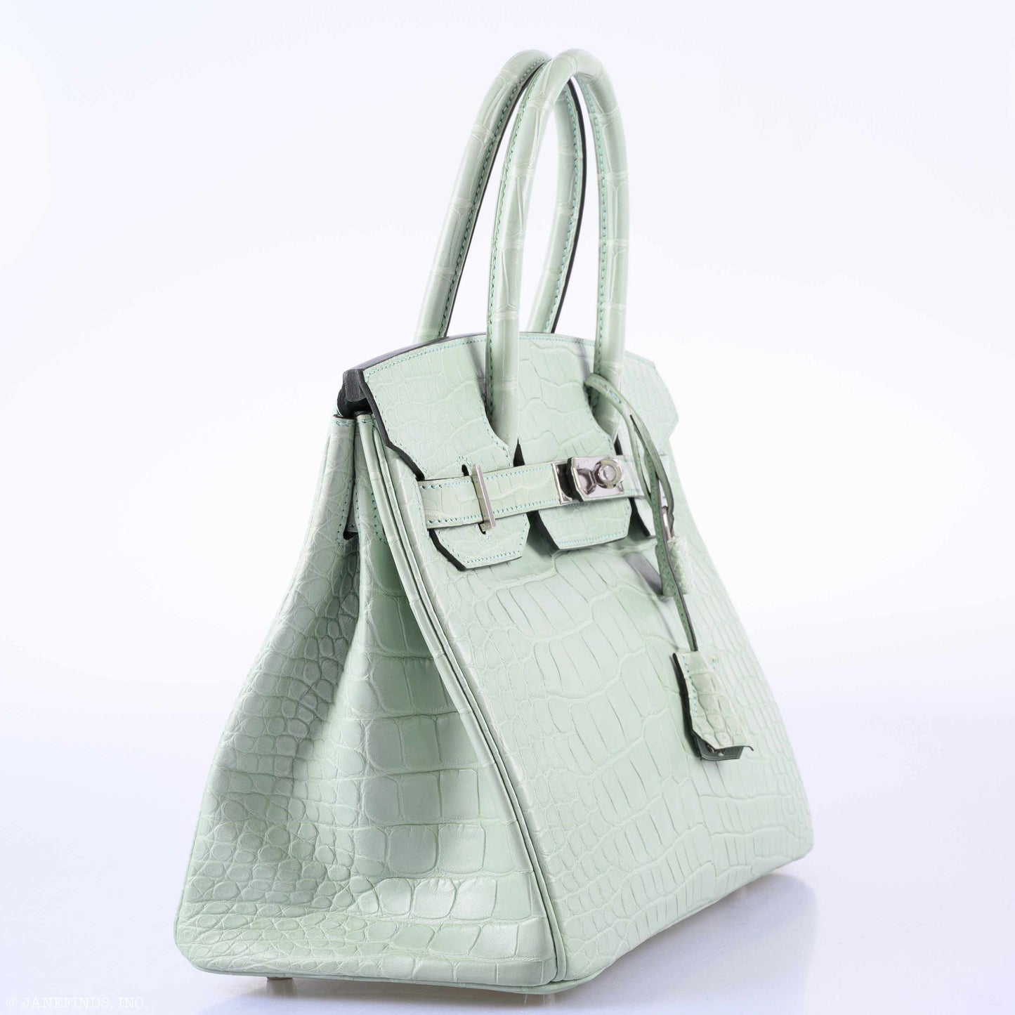 HermesBirkin 30 Vert D'Eau Matte Alligator Palladium Hardware