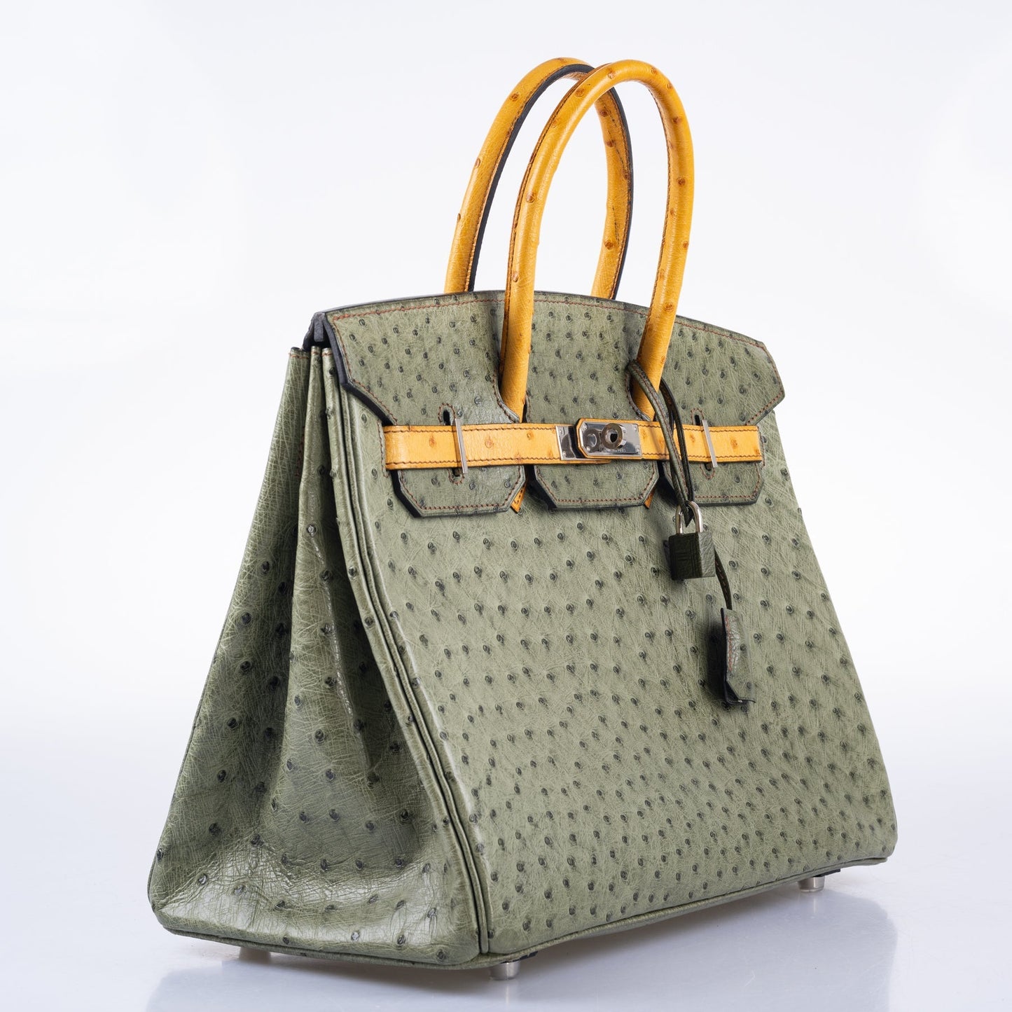 HermesBirkin 35 Special Order Vert Olive & Sable Ostrich Palladium Hardware