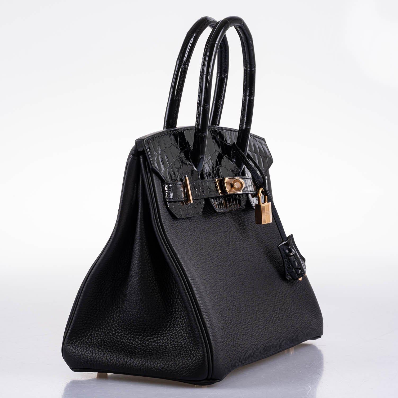 HermesBirkin Touch 30 Black Novillo & Niloticus Crocodile Rose Gold Hardware - 2020, Y