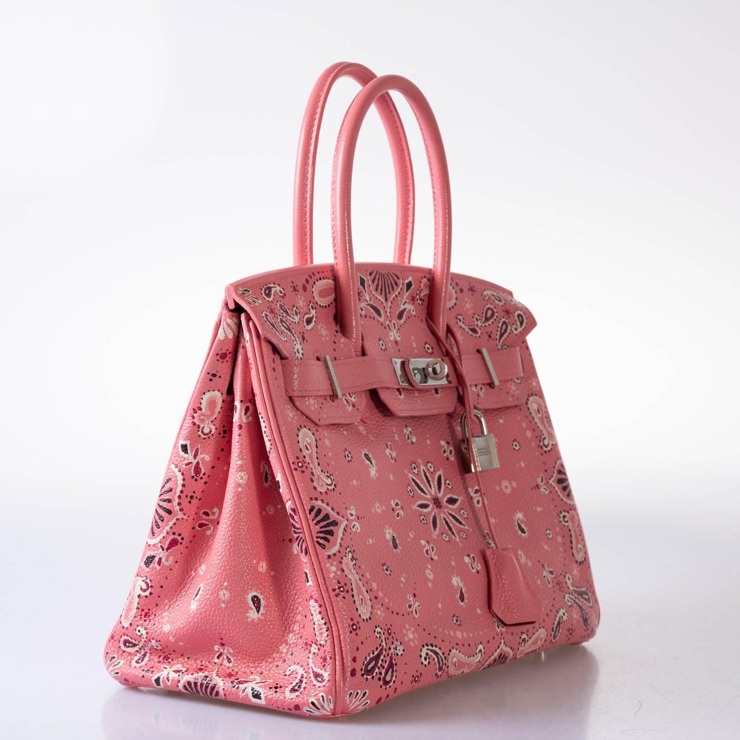 HermesCustom Painted Birkin 30 Pink Bandana Togo Palladium Hardware - JaneFinds Custom Shop
