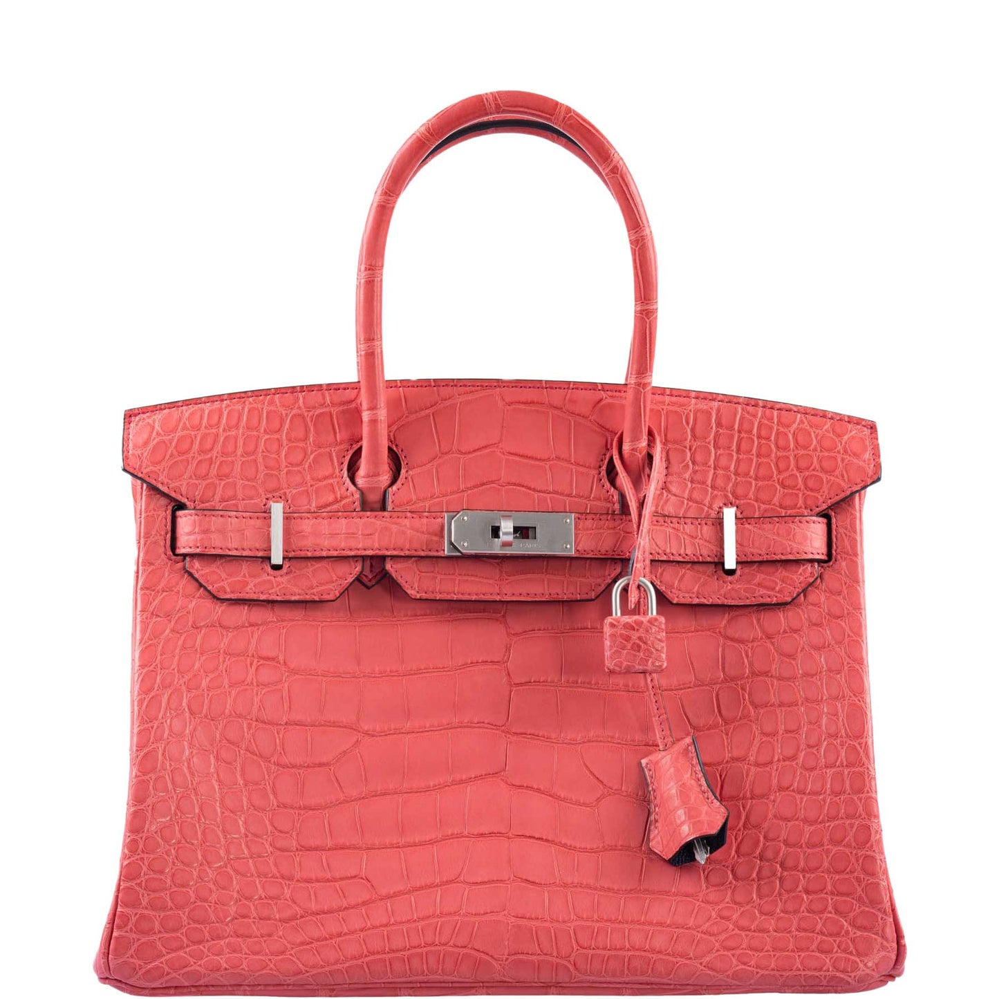 HermesHSS Birkin 30 Bougenville Matte Alligator & Blue Marine Interior with Brushed Palladium Hardware