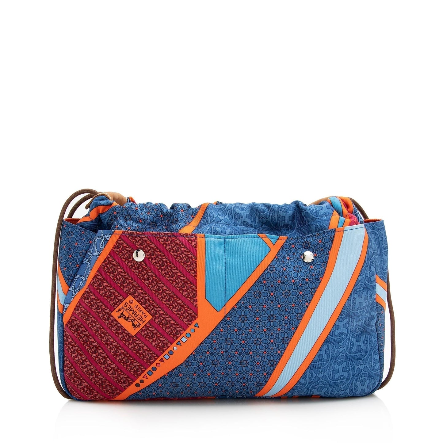 Luxury Hermes Silk Carre en Cravates Fourbi 25 Insert Drawstring Pouch (SHF-22816)