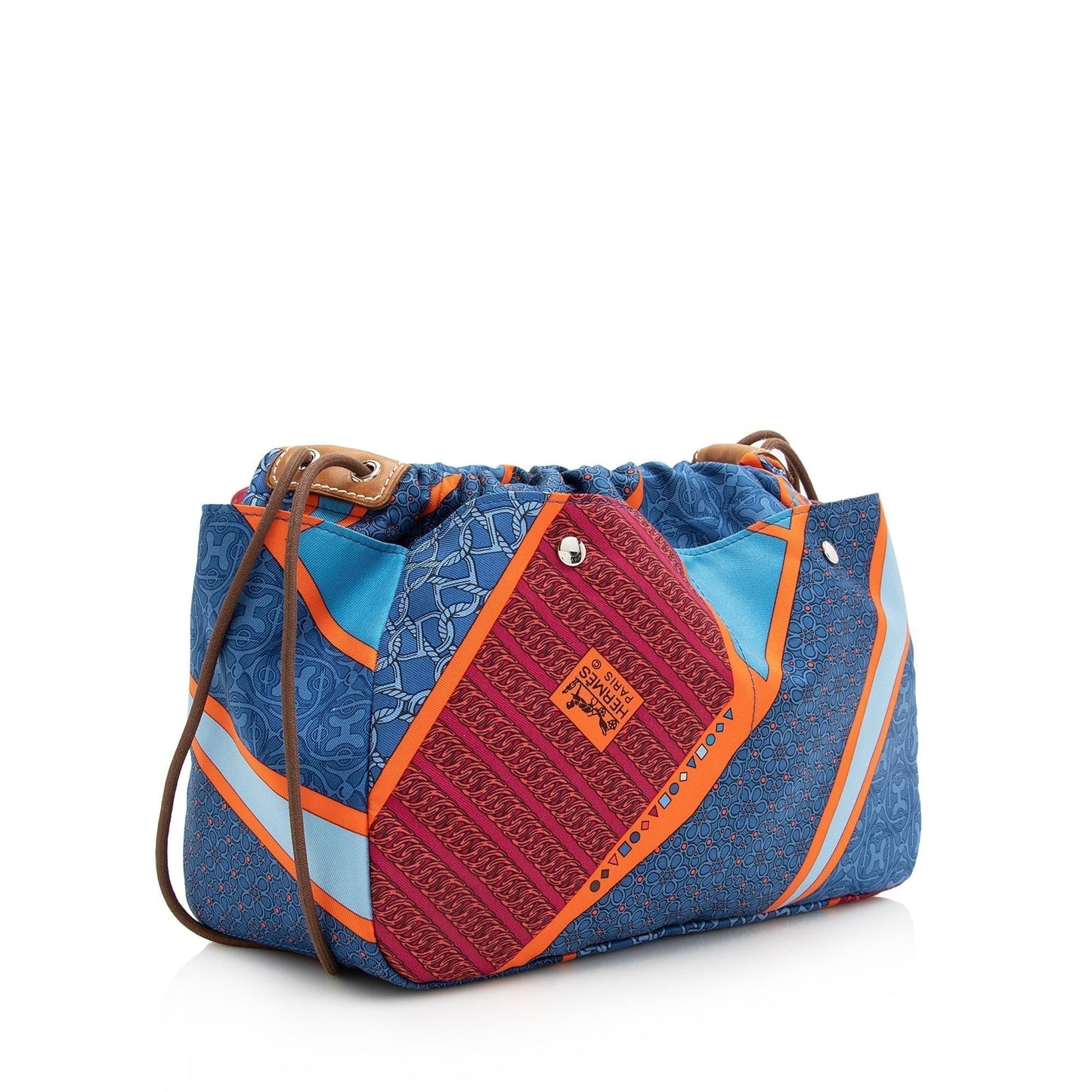 Luxury Hermes Silk Carre en Cravates Fourbi 25 Insert Drawstring Pouch (SHF-22816)