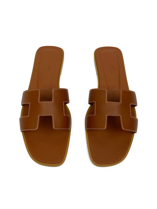 Hermes Gold Oran Sandals 38