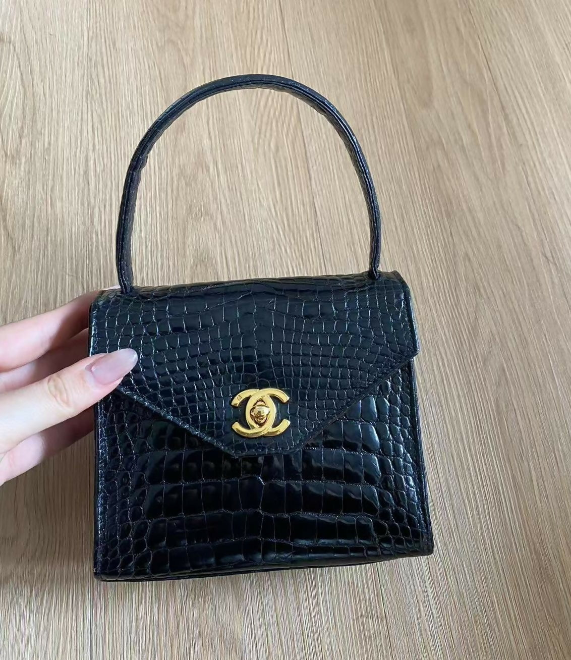 Chanel  Black Crocodile Top Handle Kelly Bag