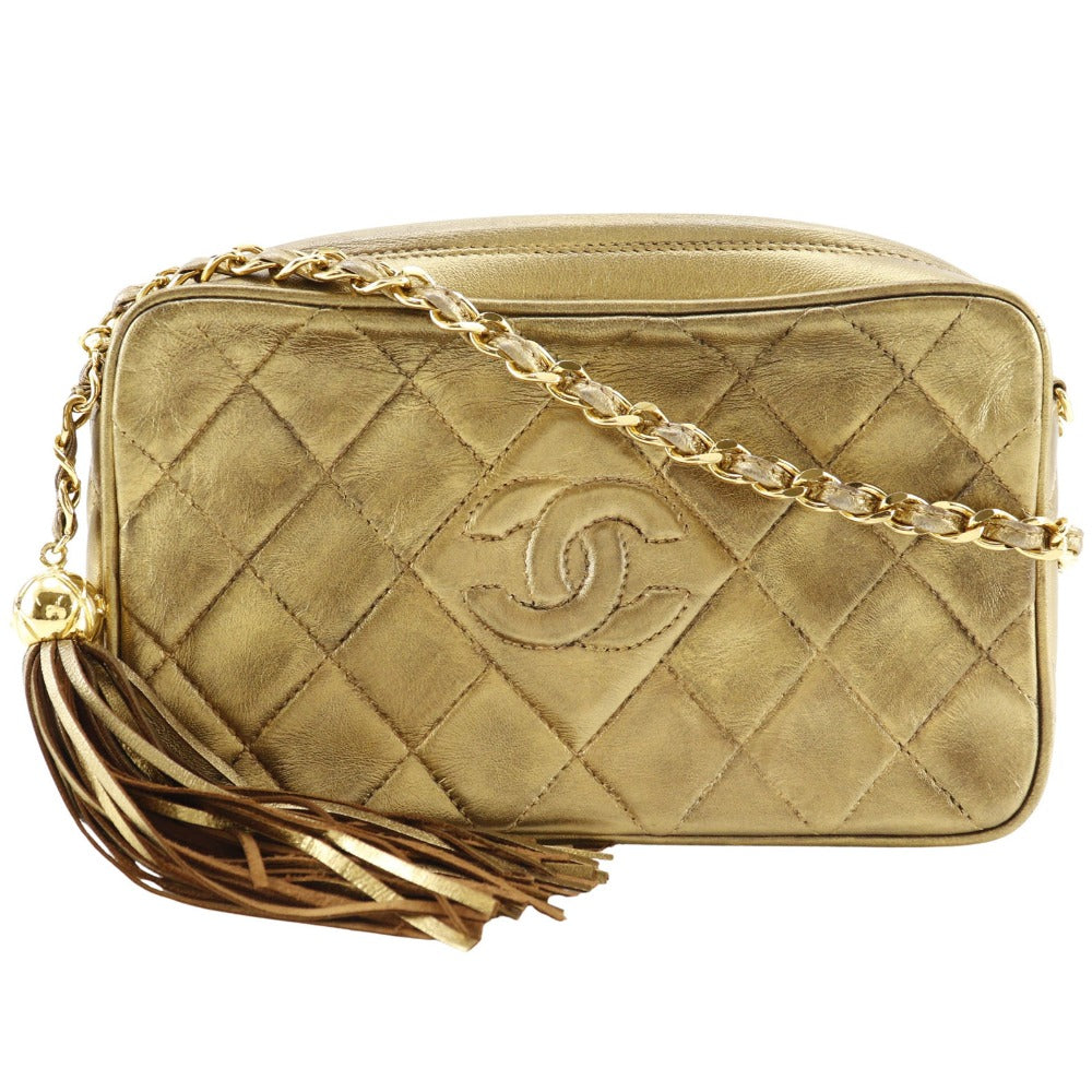 CHANEL Shoulder Bag A03727 lambskin gold Matrasse Fringe ChainShoulder