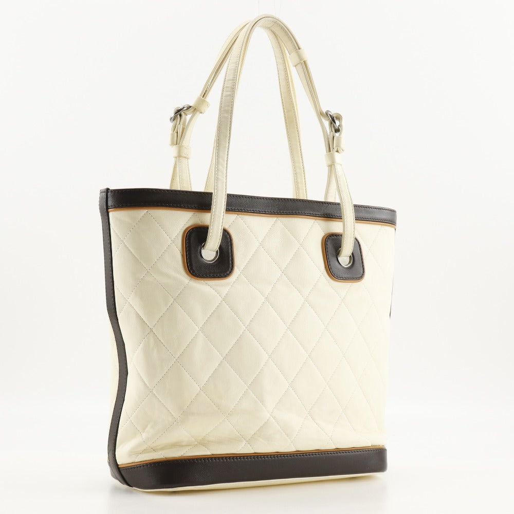 CHANEL Tote Bag Calfskin Ivory Coco Charm Matrasse