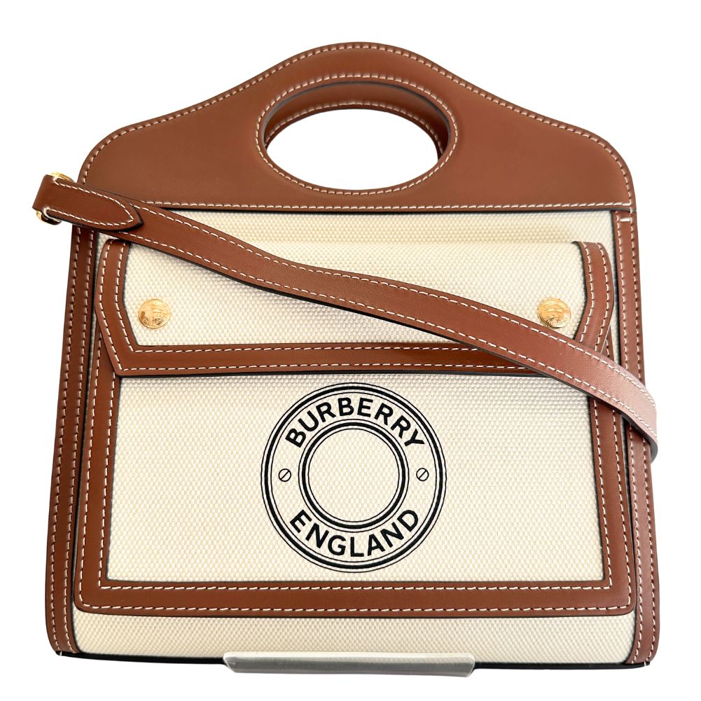 BURBERRY Handbag Canvas, Calfskin Brown white 2WAYShoulder Pocket bag Women
