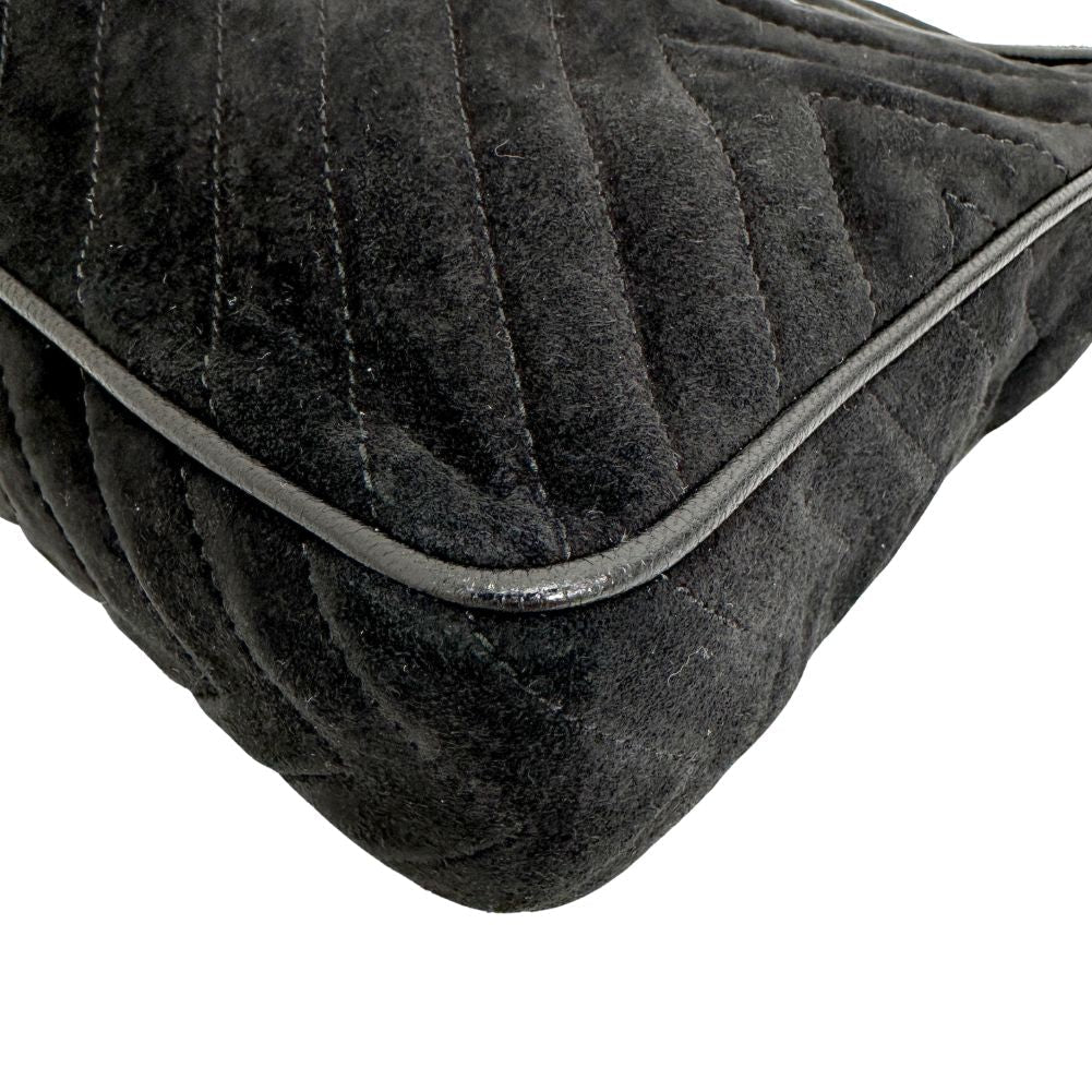 CHANEL Shoulder Bag Suede black Vstitch ChainShoulder Women
