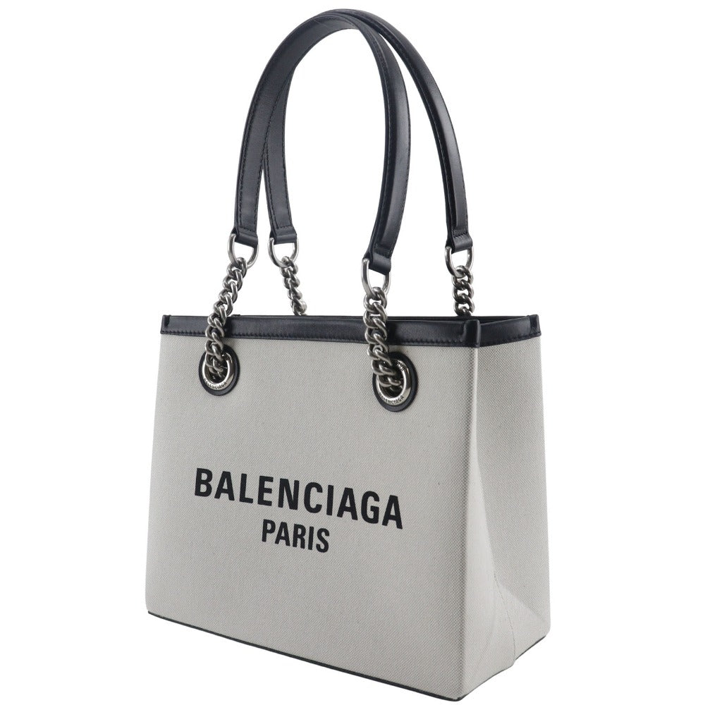 BALENCIAGA Tote Bag 7599412AAOK9260 Cotton, Calfskin Light gray logo Small tote Women