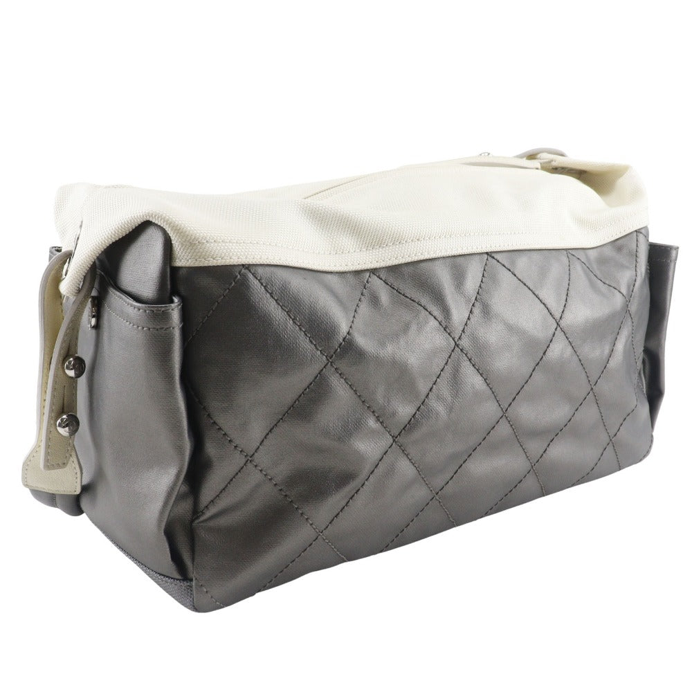 CHANEL Shoulder Bag A34206 Coated canvas Silver one belt Paris Biarritz