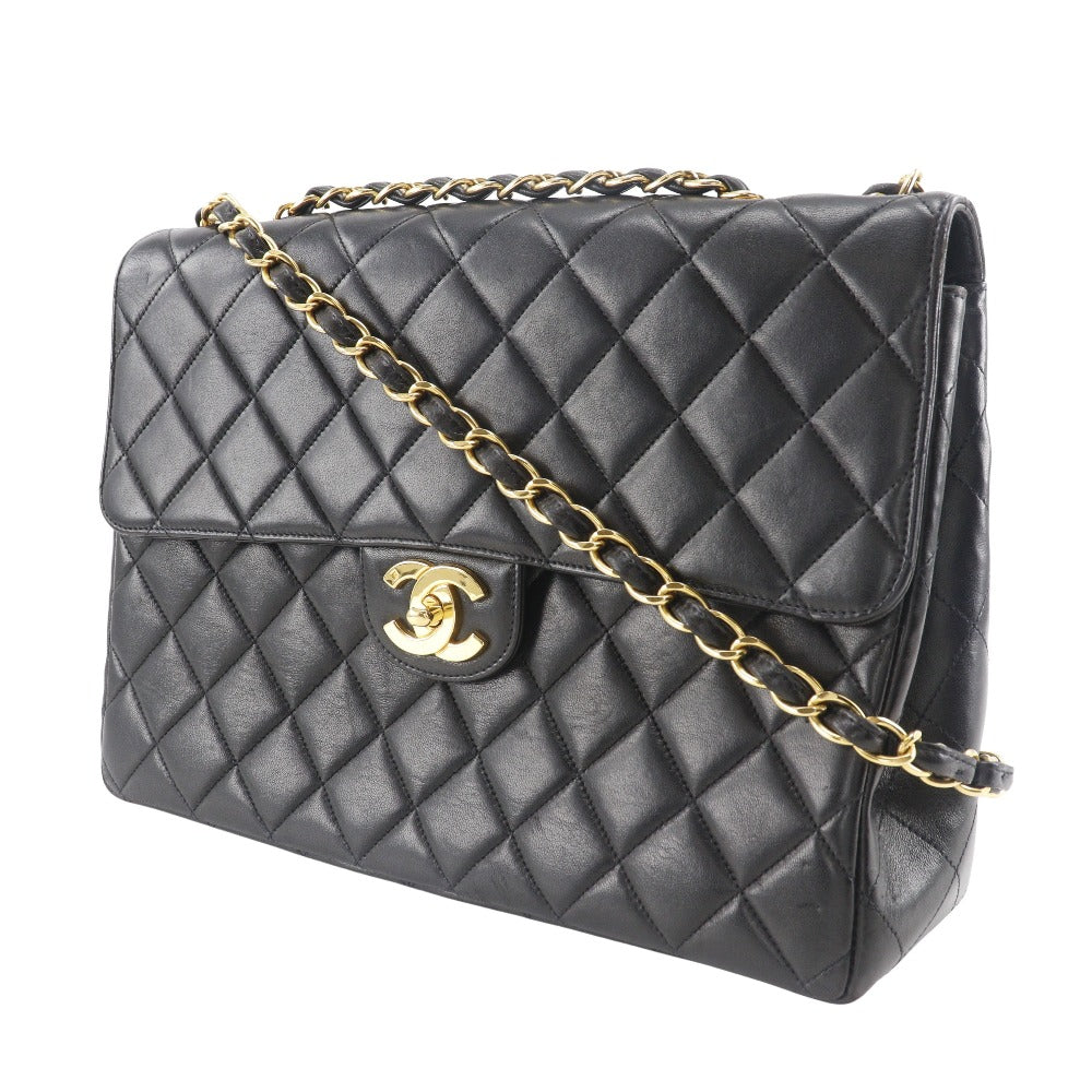 CHANEL Shoulder Bag lambskin black Double chain Deca Trasse