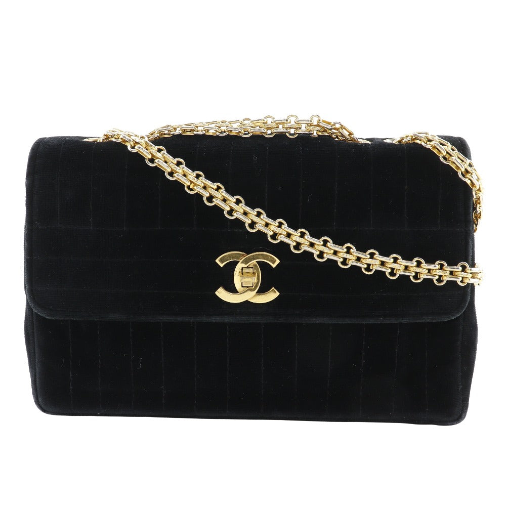 CHANEL Shoulder Bag Velor black Mademoiselle ChainShoulder