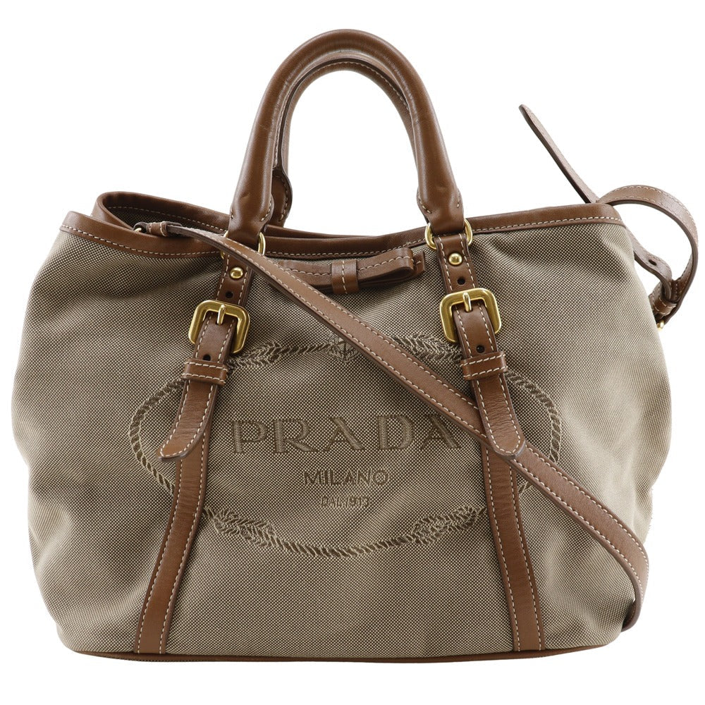 Prada Logo Canvas Leather Handbag BN1841