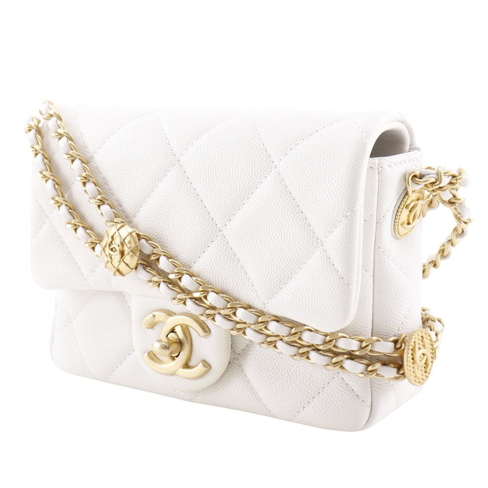 CHANEL Shoulder Bag A35200 Caviar skin White/Gold Metal ChainShoulder Matelasse Flap Shoulder Women