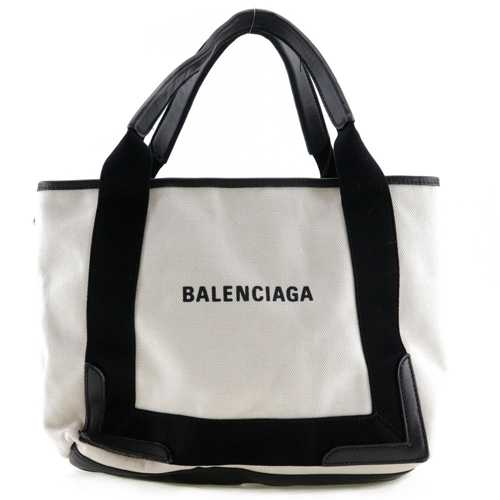 BALENCIAGA Handbag canvas White / black Tote Bag Cabas S Women