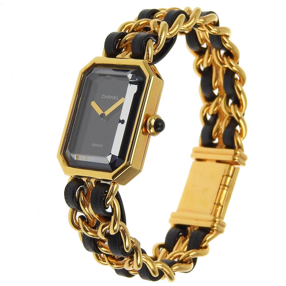 CHANEL Watches Quartz H0001 Plated Gold , Leather black Premiere S black dial Women