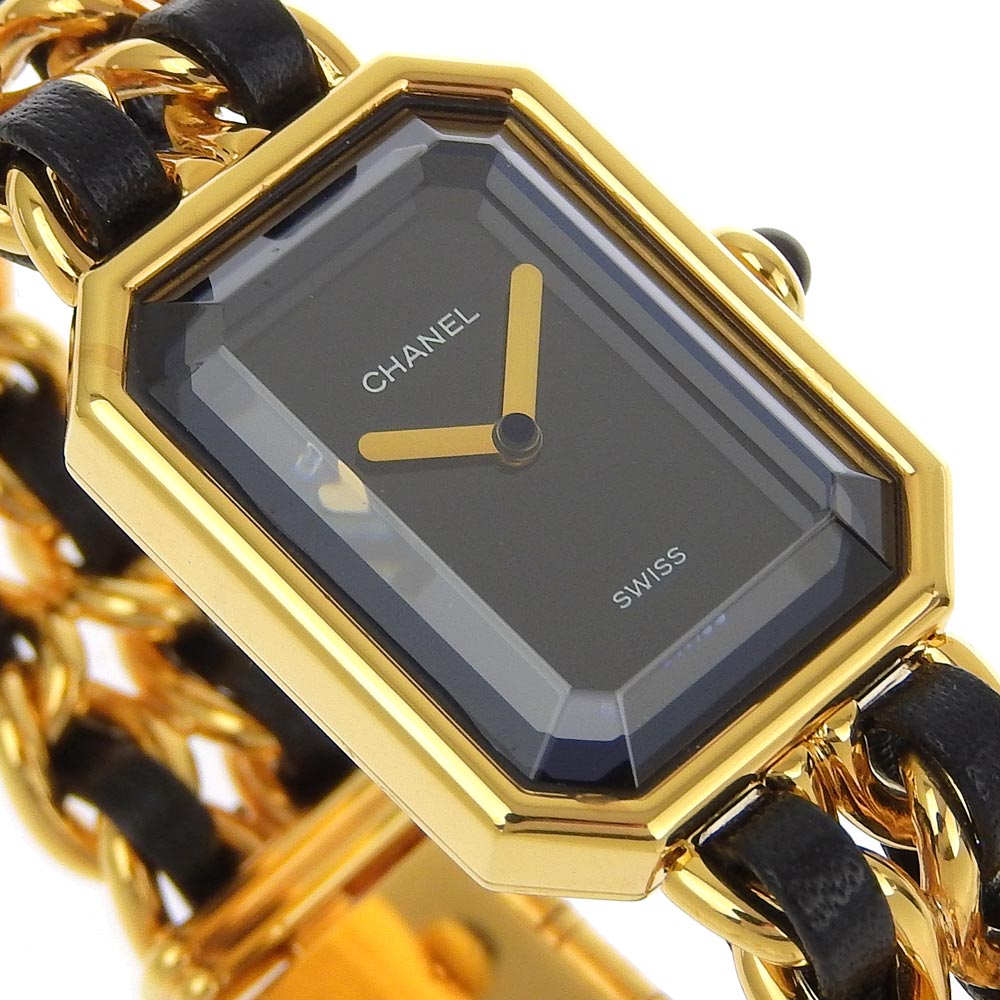 CHANEL Watches Quartz H0001 Plated Gold , Leather black Premiere S black dial Women