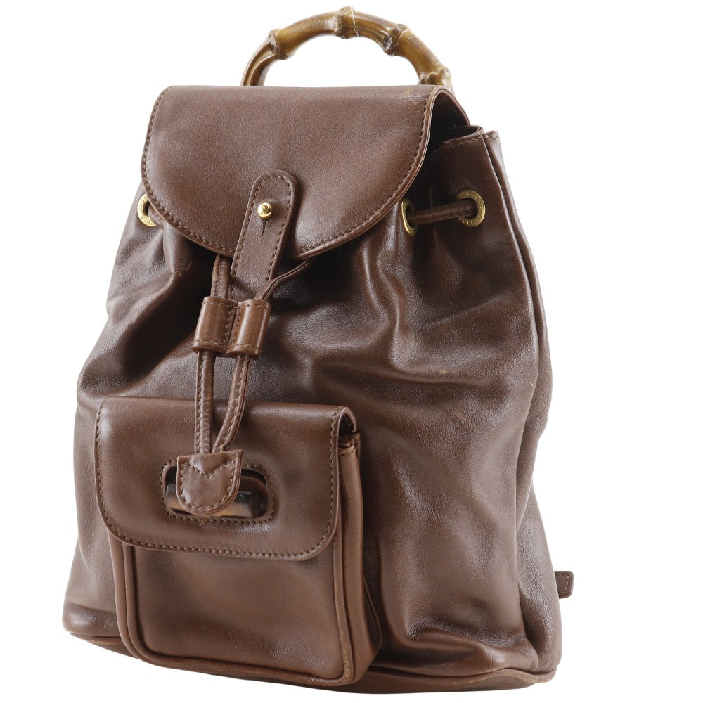 GUCCI Backpack leather Brown Backpack Old Gucci Bamboo handle Women