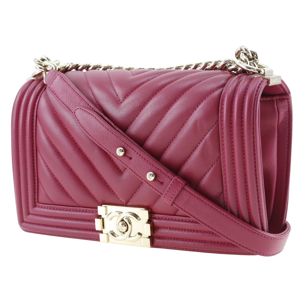CHANEL Shoulder Bag lambskin wine-red Boy chanel Women