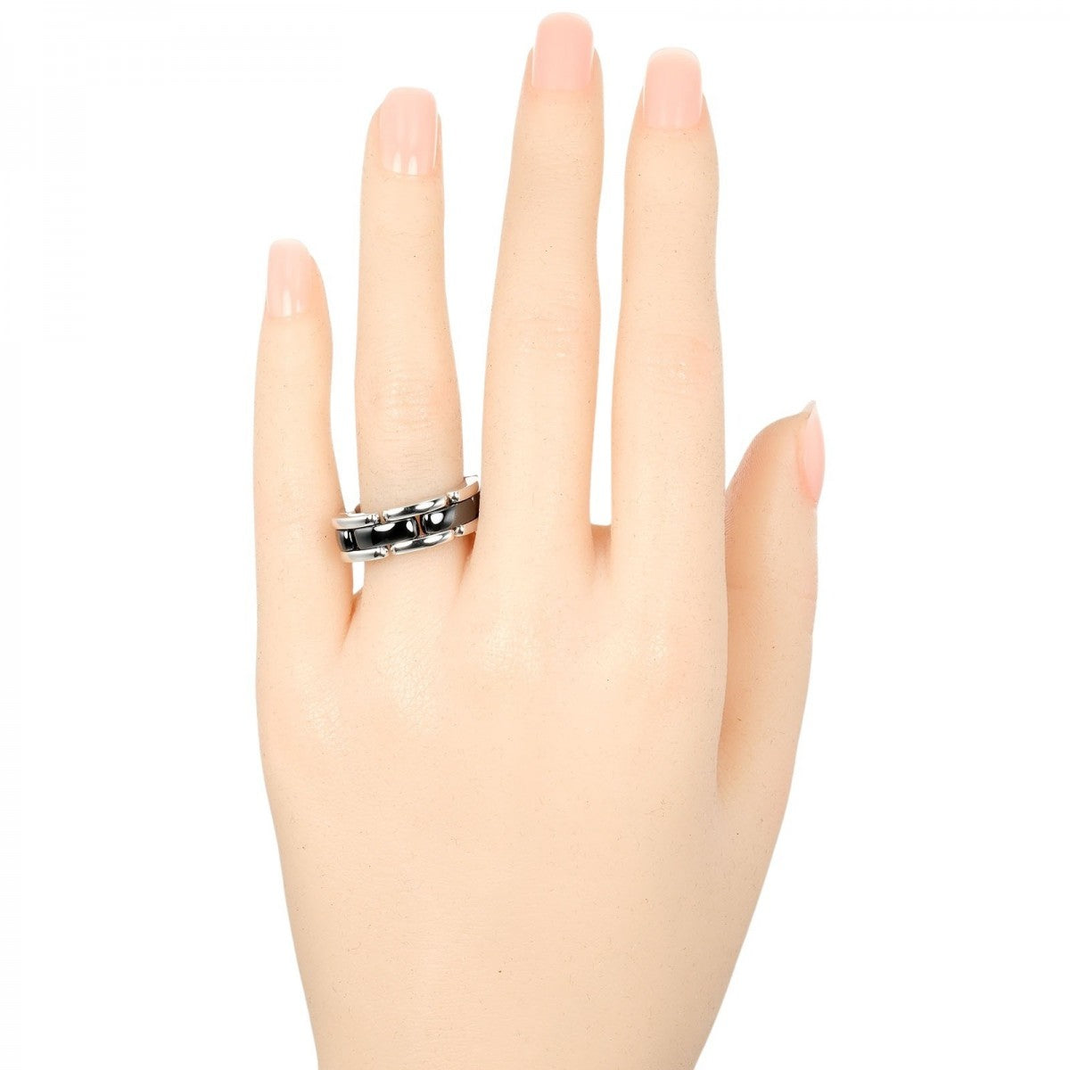 CHANEL Ring K18 White Gold, Ceramic Silver Ultra medium mens 59